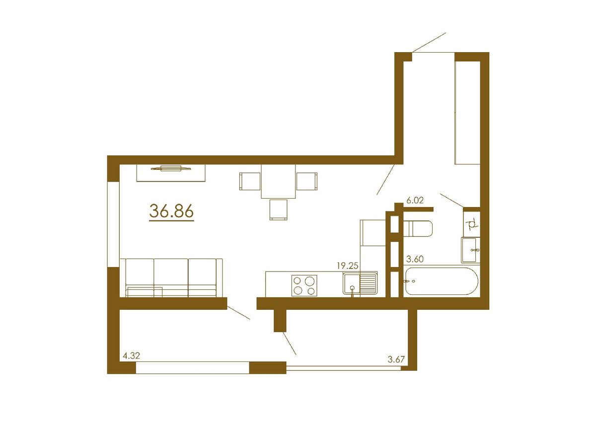 1-комнатная 36,86 м²