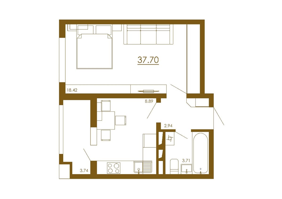 1-комнатная 37,70 м²