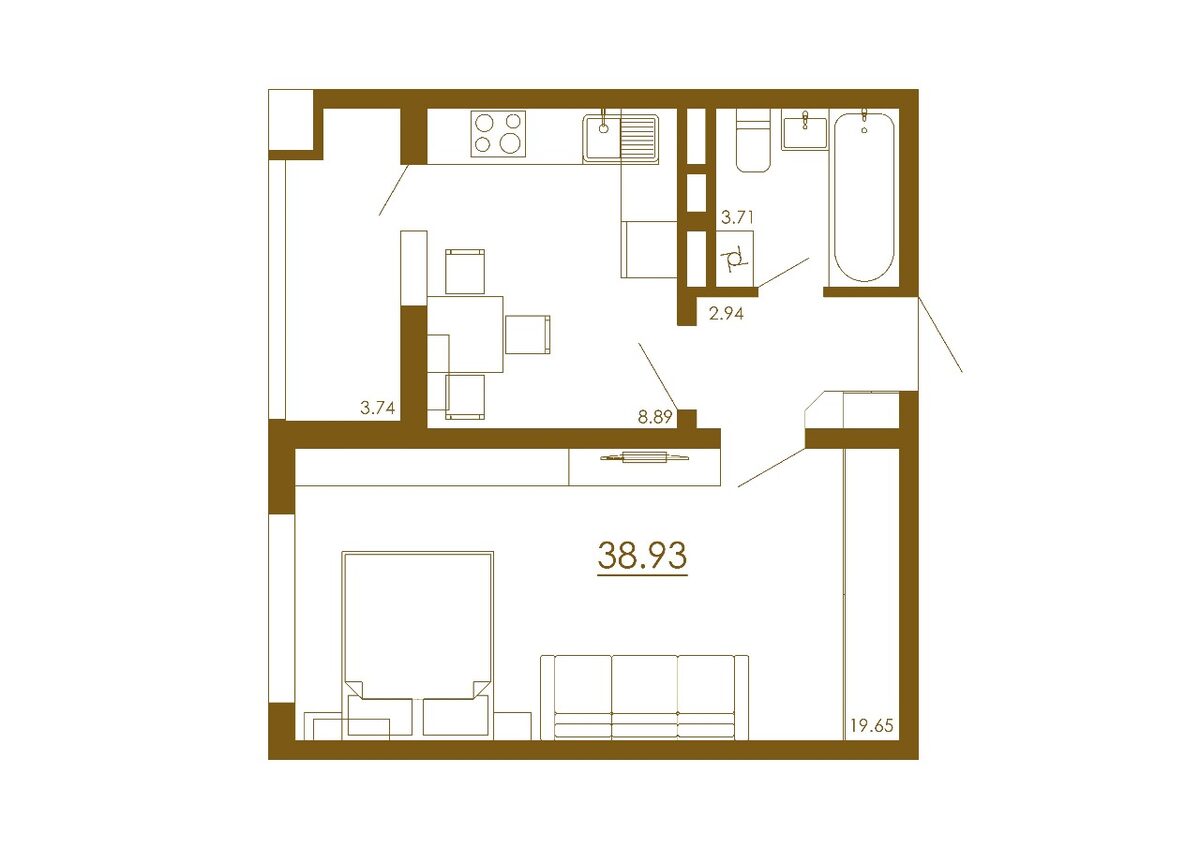 1-комнатная 38,93 м²