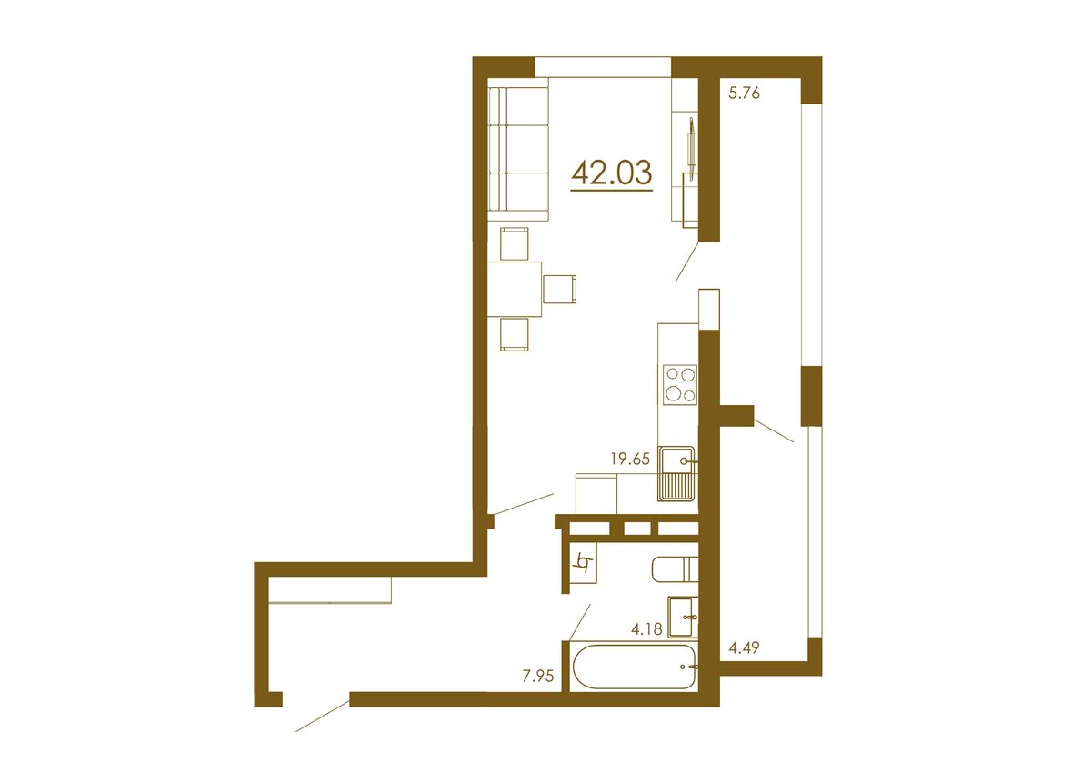 1-комнатная 42,03 м²