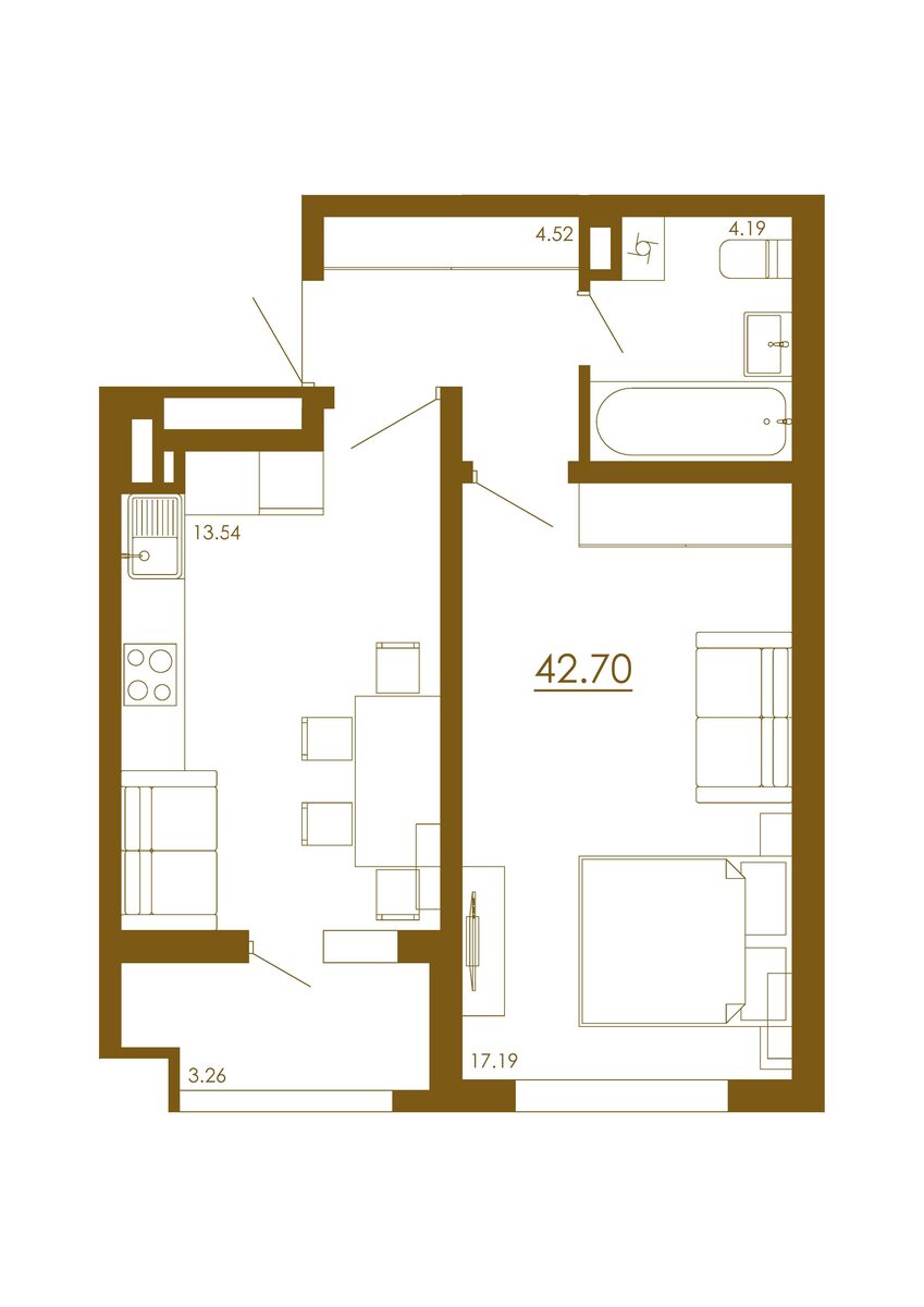 1-комнатная 42,70 м²