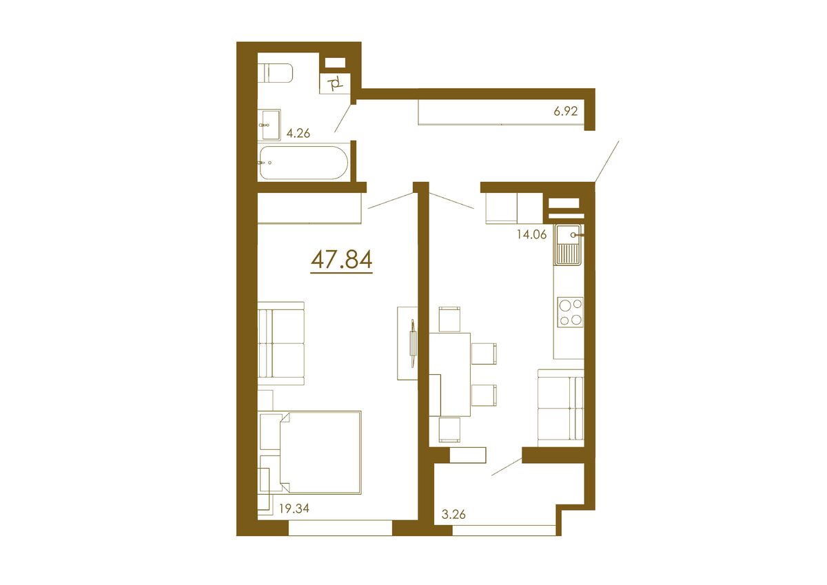1-комнатная 47,84 м²