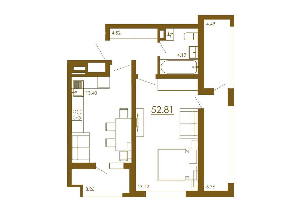 1-комнатная 52,81 м²