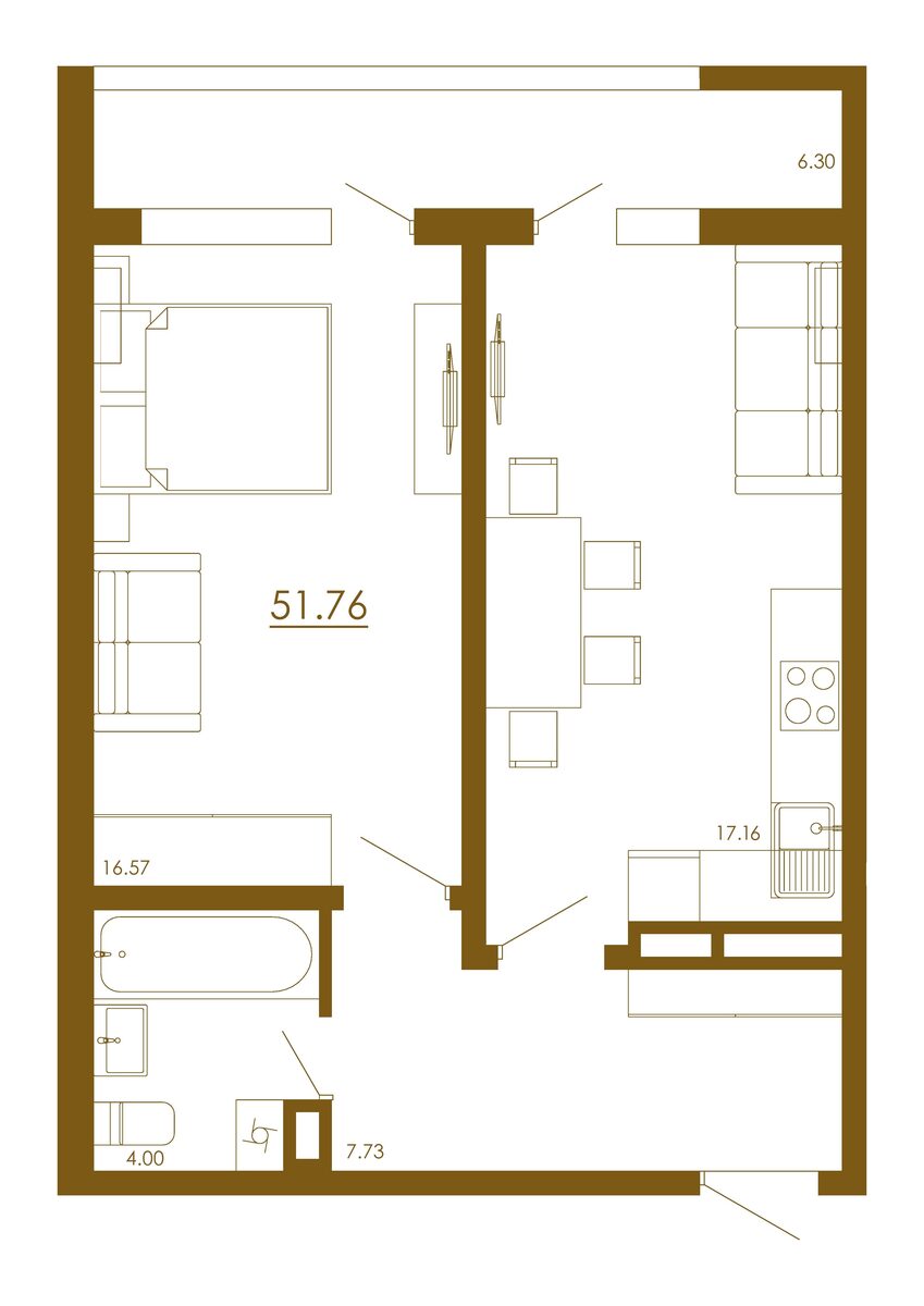 2-комнатная 51,76 м²