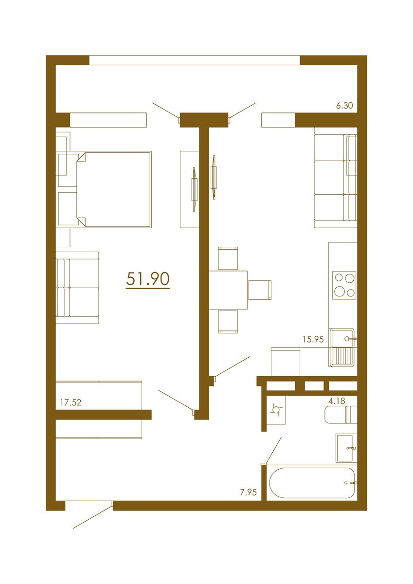 2-комнатная 51,90 м²
