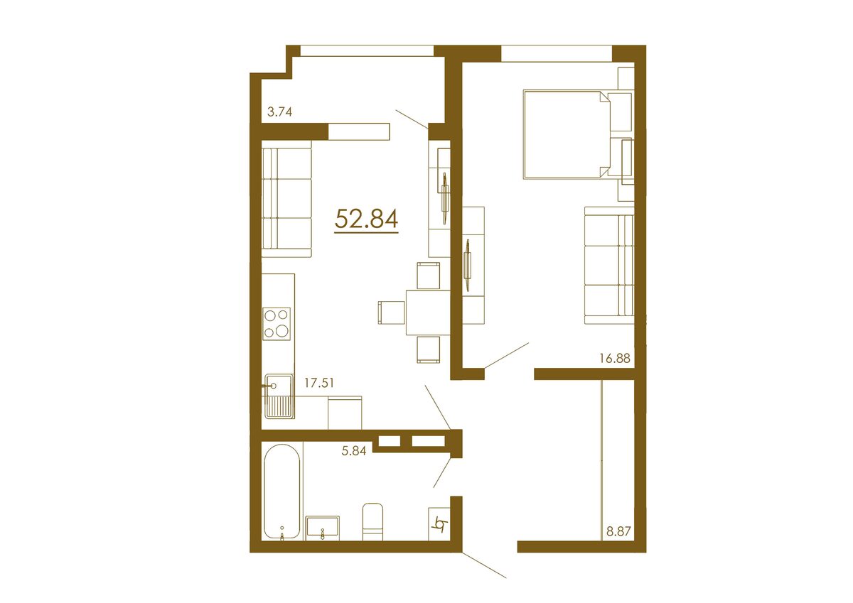 2-комнатная 52,84 м²