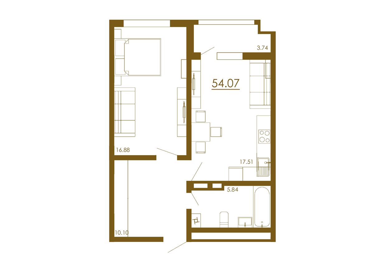 2-комнатная 54,07 м²