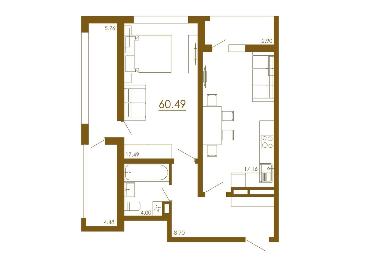 2-комнатная 60,49 м²