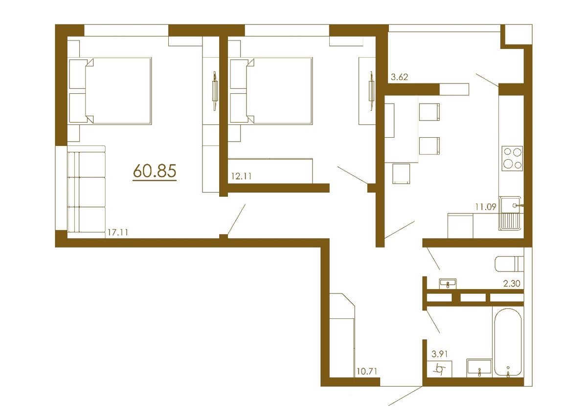 2-комнатная 60,85 м²
