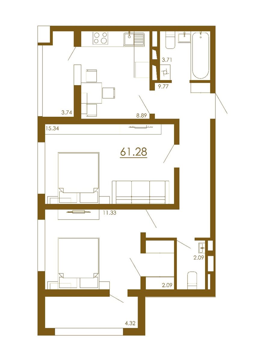 2-комнатная 61,28 м²