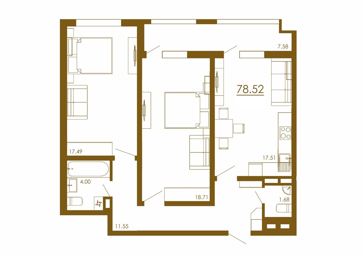 2-комнатная 78,52 м²