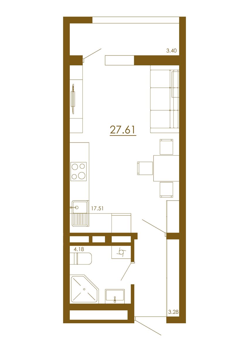 Студия 27,61 м²