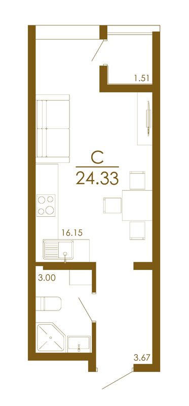 Планировка студии от 24 до 28 м²