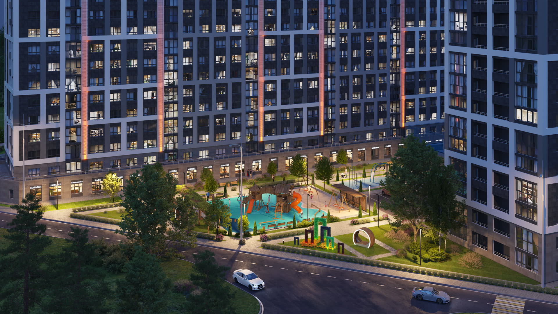 Двор — детская площадка ночью